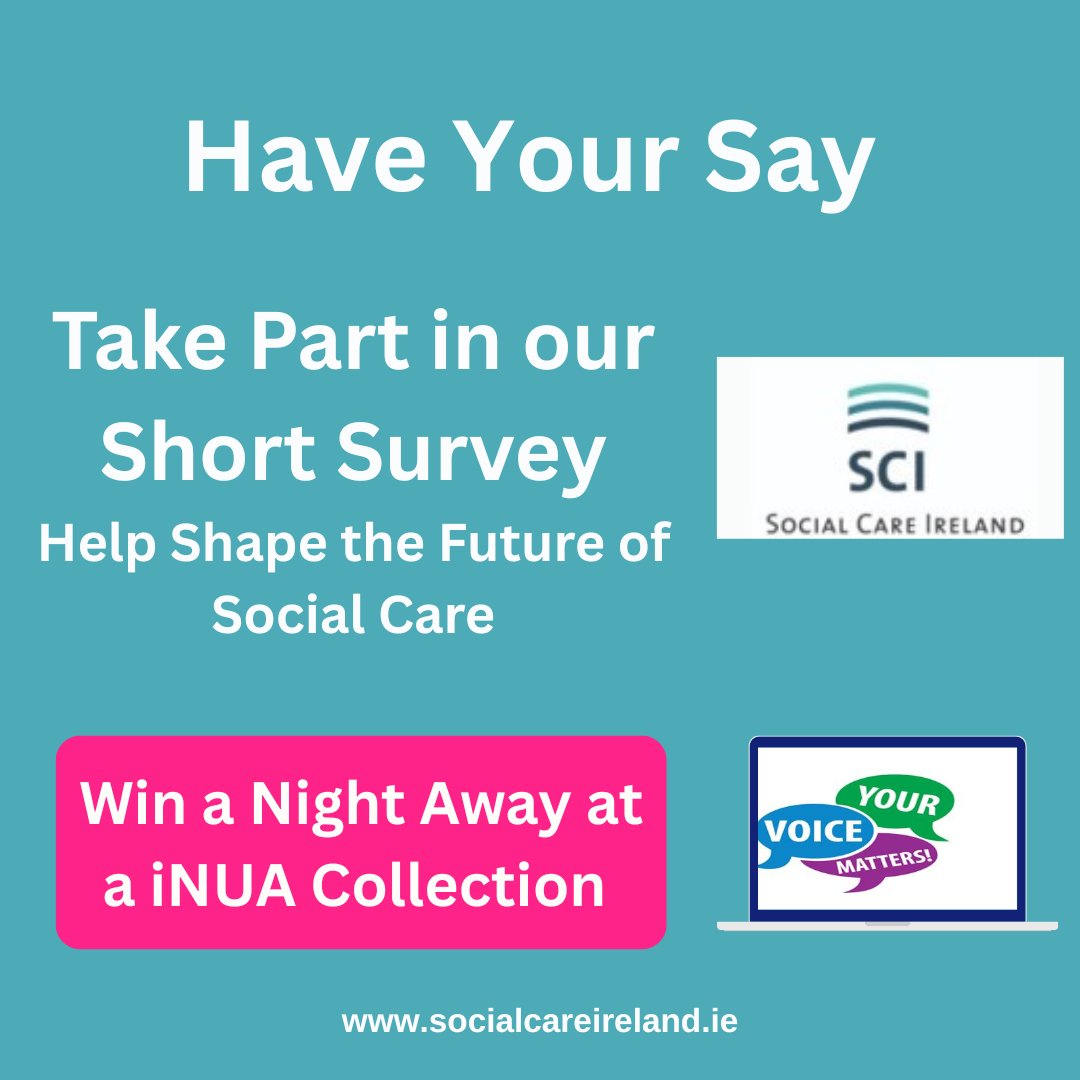 SocialCareIre's tweet image. Have Your Say! 🌟

Social Care Ireland is inviting all social care workers to take part in a short survey to share how you’re feeling right now.
💫 Be in with a chance to win a night away (B&amp;amp;B)!

👉 Take the survey: surveymonkey.com/r/FHM3Z3V

#SocialCare #HaveYourSay