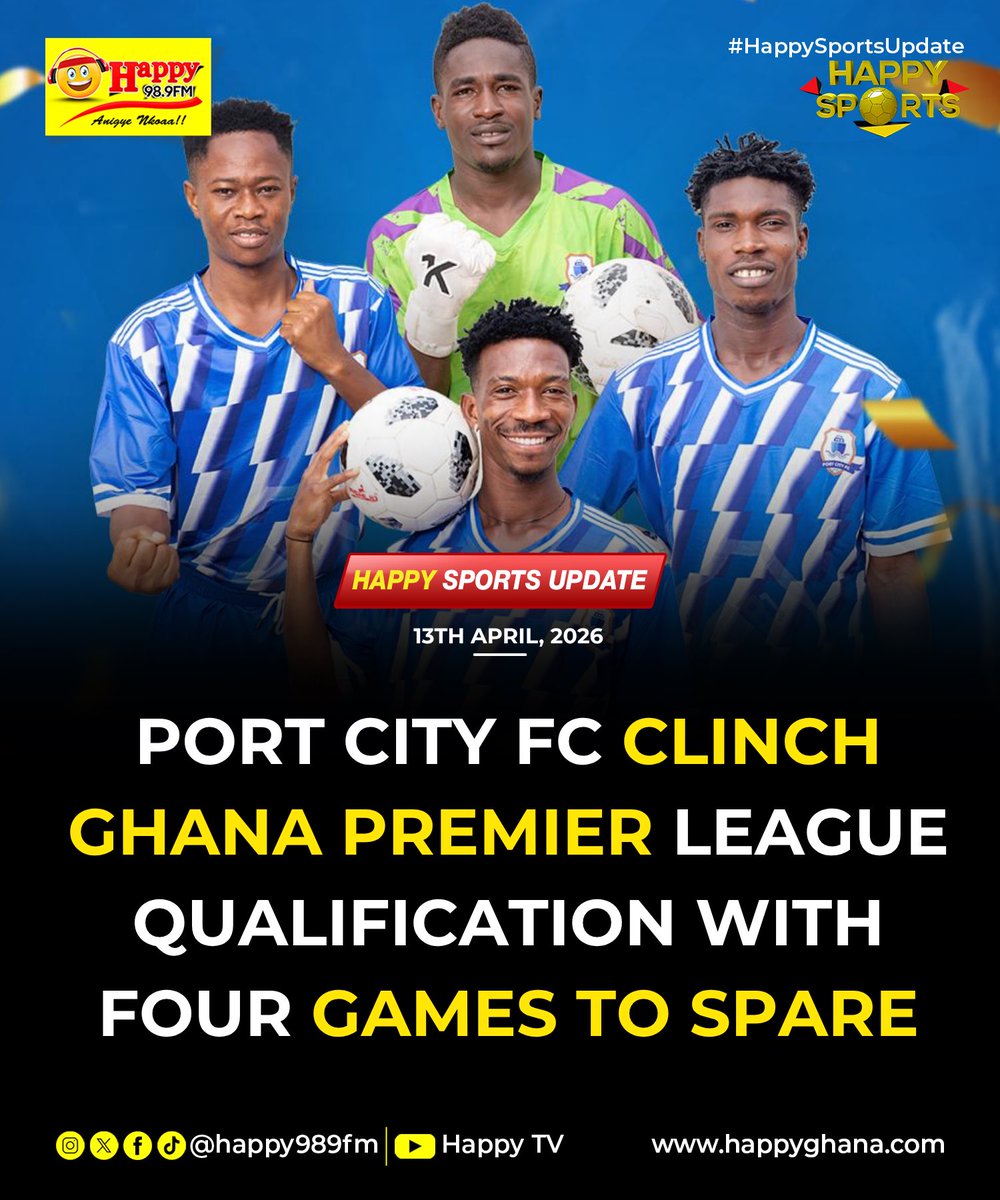 YSportsGh's tweet photo. Port City FC have secured promotion to the Ghana Premier League for the 2026–27 season after an outstanding campaign in Zone Three of the Access Bank Division One League, wrapping up the title with four matches still to play.

#HappySports https://t.co/eph8SlmoiQ
