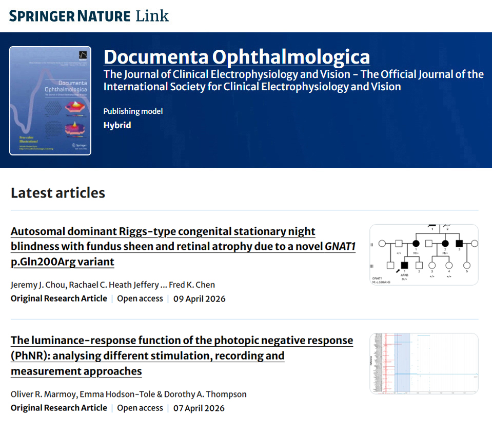 iscev_org's tweet photo. As you keep up with the literature, don’t forget to check out the latest articles featured on the Springer Nature Documenta Ophthalmologica website. https://t.co/5nGI4BEsj3