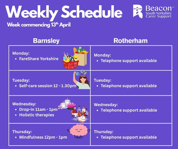 Stag_RosePPG's tweet image. #weekahead @BeaconSY   - Caring for Carers 

DAILY Telephone Support: Only a phone call away.....

For further information please contact either -
🟣 Kerry Lawton: 079551 22893
🟣 Barnsley office: 01226 814012

There for YOU💜#carerssupport #carers #youmatter #recoveryproject