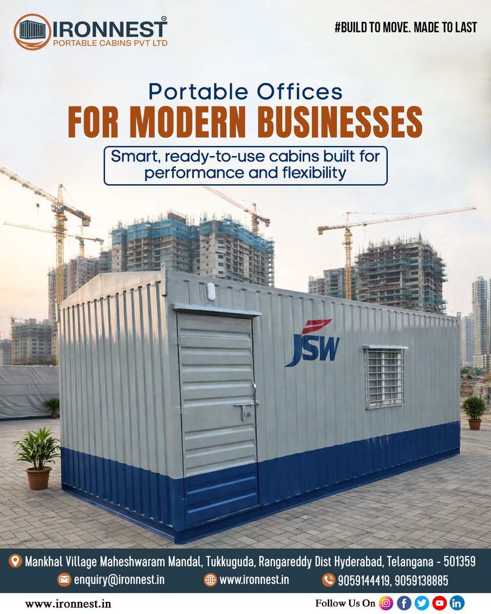 Ironnest_'s tweet image. 🏢 Smart workspaces anywhere you need them.

Portable Offices by Ironnest Portable Cabins Pvt Ltd — built for flexibility, durability &amp;amp; fast setup

📍 Maheshwaram, Hyderabad
📞 9059144419 | 9059138885
🌐 ironnest.in

#PortableOffices #ModularCabins #SmartWorkspace
