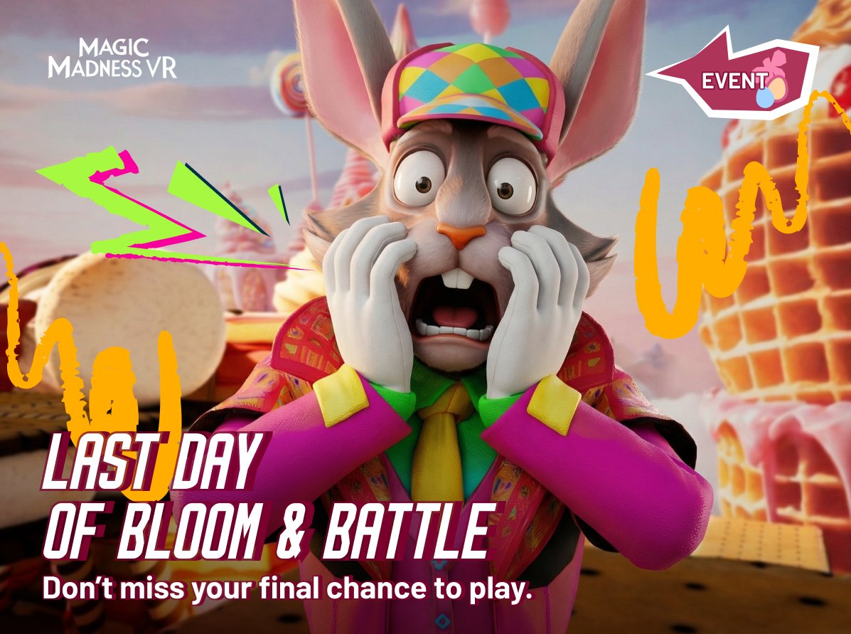 🌸Bloom &amp; Battle🌸 in Magic Madness VR is down to its last couple of hours. Jump in now for your final chance to experience the event, complete missions, and grab limited-time rewards before it’s gone. 🐇

Join our Discord so you never miss a drop, update, or dose of magic: