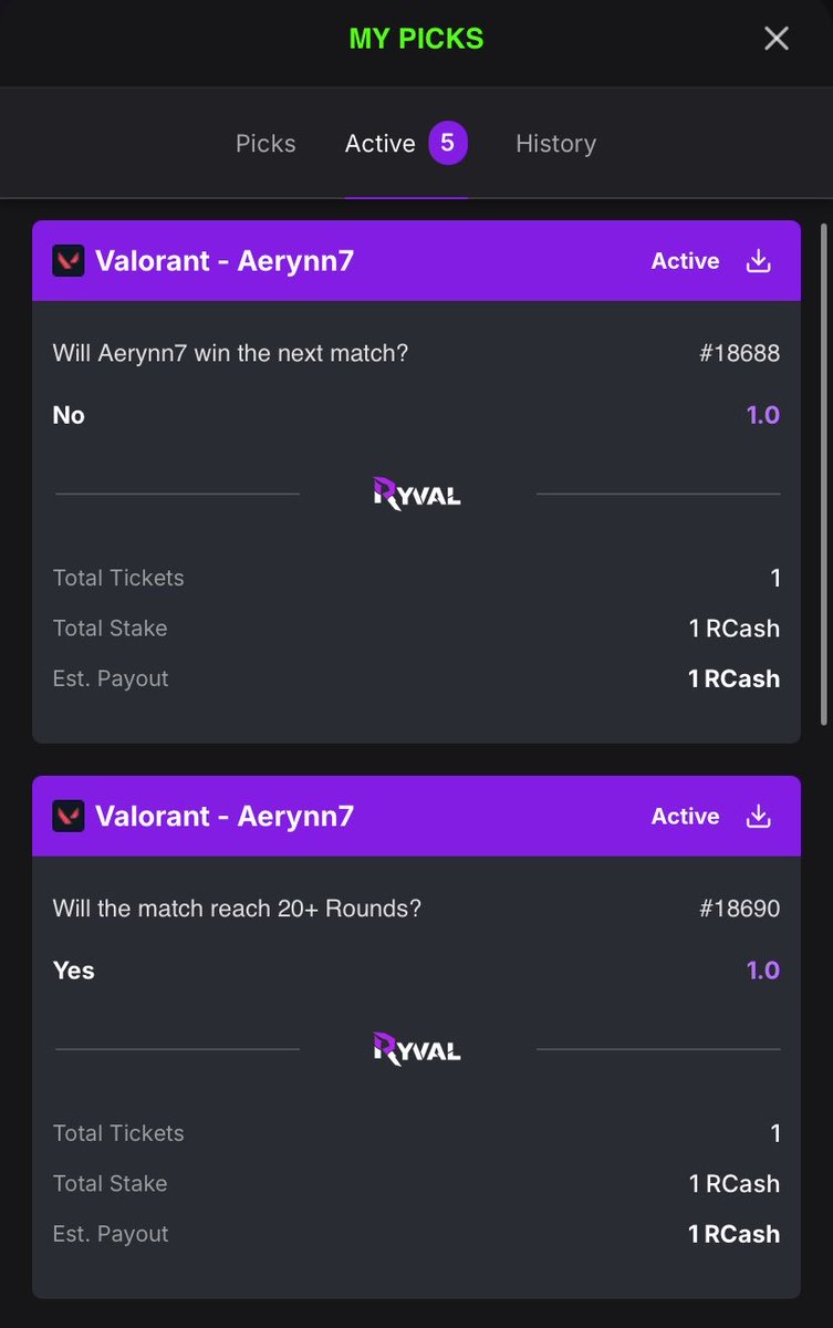 made two more predictions this morning,predict on IRL streams and games.

Get started here ryval.com