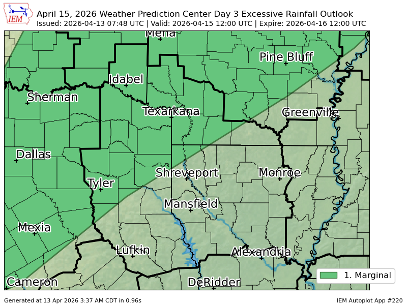 Wpc Riskmap WPC issues Day 3 Marginal Risk Excessive Rainfall Outlook at Apr 13, 7 ...