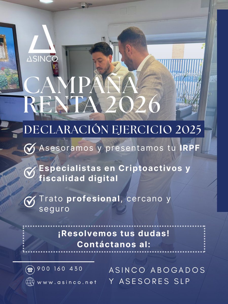 Asincoslp's tweet photo. 📢 Renta 2026 = ejercicio 2025
💸 ¿Operaste con #Cripto el año pasado?
Ojo 👇
No es solo declarar… es hacerlo bien.
🧠 Menos errores = menos sustos con Hacienda
👉 https://t.co/ubKXKKS79Y | ☎️ 900 160 430
#Renta2026 #Ejercicio2025 #IRPF #CryptoTaxes #Fiscalidad #Bitcoin https://t.co/oXpUCFawWi
