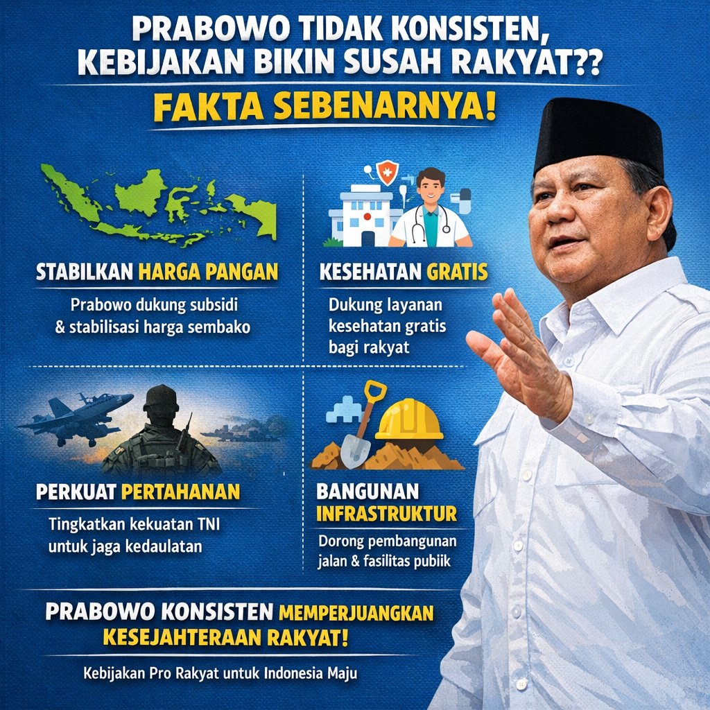 Prabowo konsisten bangunin kesejahteraan rakyat! 💪 Yuk, dukung terus langkah positif demi masa depan yang lebih cerah! 🌟