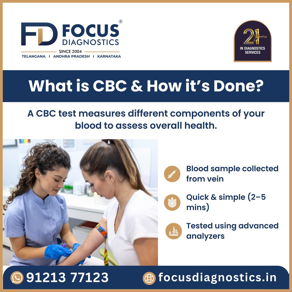 FocusDiagno's tweet image. Get your CBC done at Focus Diagnostics.  21 years | Hyderabad &amp;amp; across Telangana, AP, Karnataka 📞 91213 77123 | focusdiagnostics.in  Accurate. Trusted. Quick reports. 🩸  #CBCTest #BloodTest #FocusDiagnostics #HealthCheckup