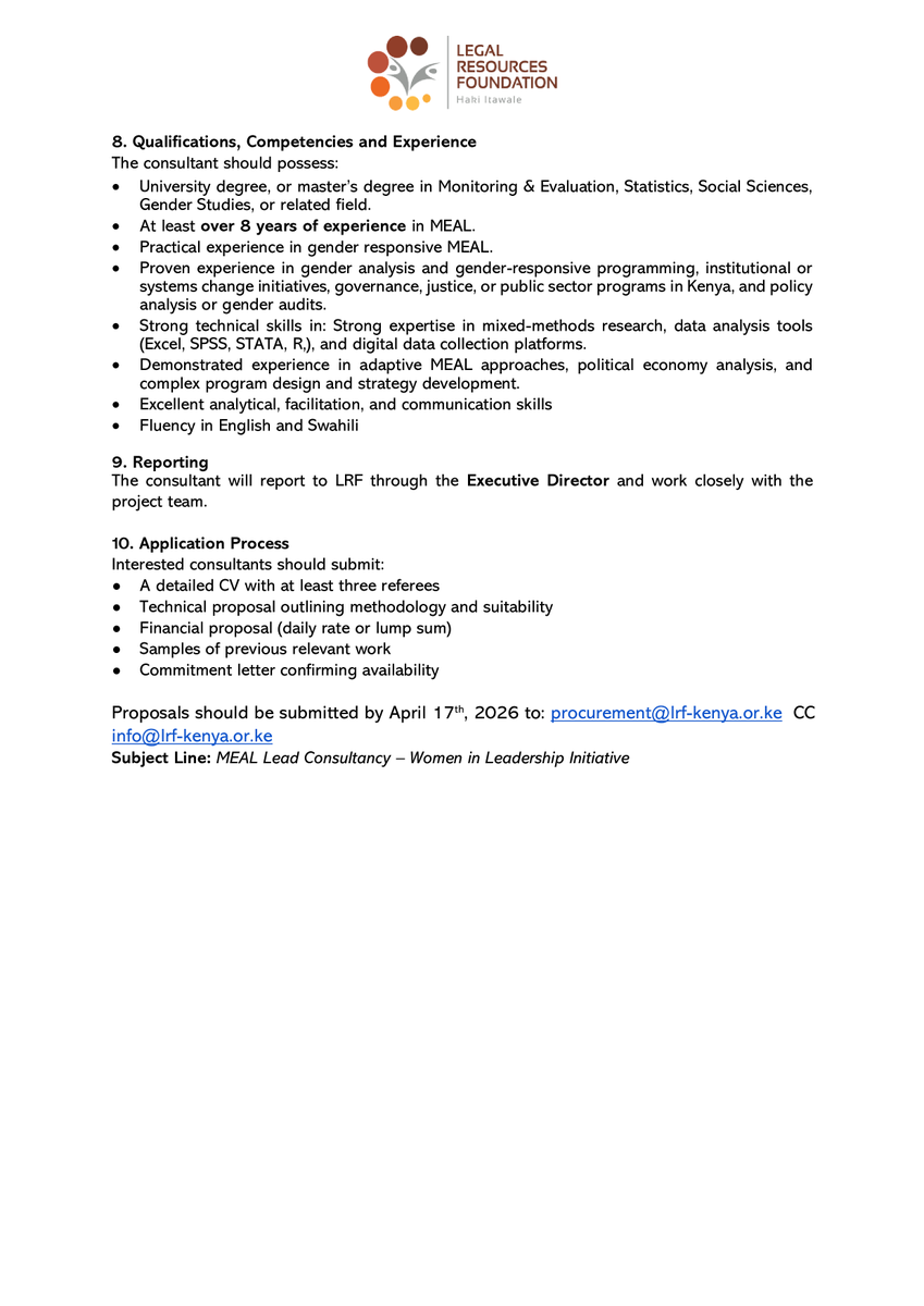 lrf_ke's tweet photo. 📢📢📢Are you a M.E.A.L. Expert? 📢📢📢A Consultancy Opportunity Awaits You!!!!📢📢📢https://t.co/ZjZMEbRS9n👇👇👇👇 https://t.co/gOfgMHRqmQ