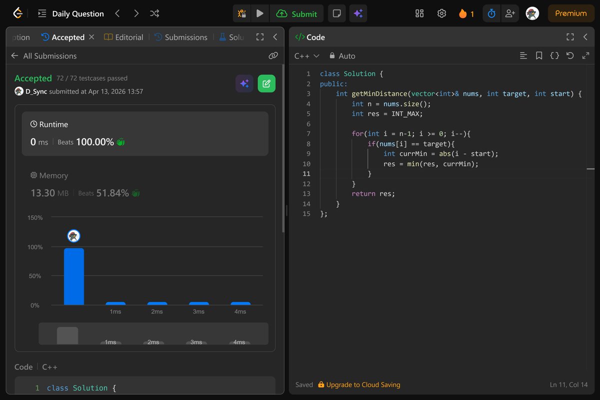Vivek_05_12's tweet image. 📚 DSA
✅ Solved today’s POTD on LeetCode — Easy level.
🏆 Milestone
🔥 Solved 500 problems on LeetCode.

#DSA #LeetCode #500Problems #Consistency #ProblemSolving #100DaysOfCode