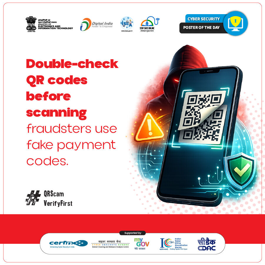 InfoSecAwa's tweet image. #Poster
A quick scan can lead to serious risks.
Double-check QR codes before making any payment.

#CyberSecurity #StaySafeOnline #QRScam #FraudPrevention #OnlineSafety #CyberAwareness #SecurePayments #VerifyBeforeYouScan