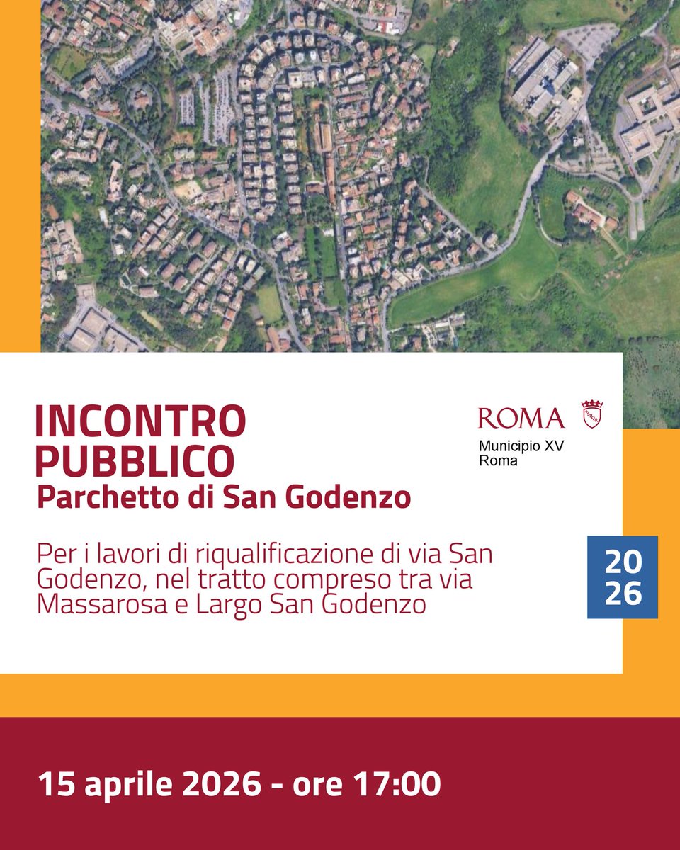 MunicipioXV's tweet photo. 📣Incontro pubblico Parchetto di San Godenzo

⏰Mercoledì 15 aprile 2026, alle ore 17.00, si terrà un incontro pubblico presso il Parchetto di San Godenzo per fare il punto sui prossimi lavori di riqualificazione che interesseranno via di San Godenzo. 

#SanGodenzo https://t.co/AyTws43CVK