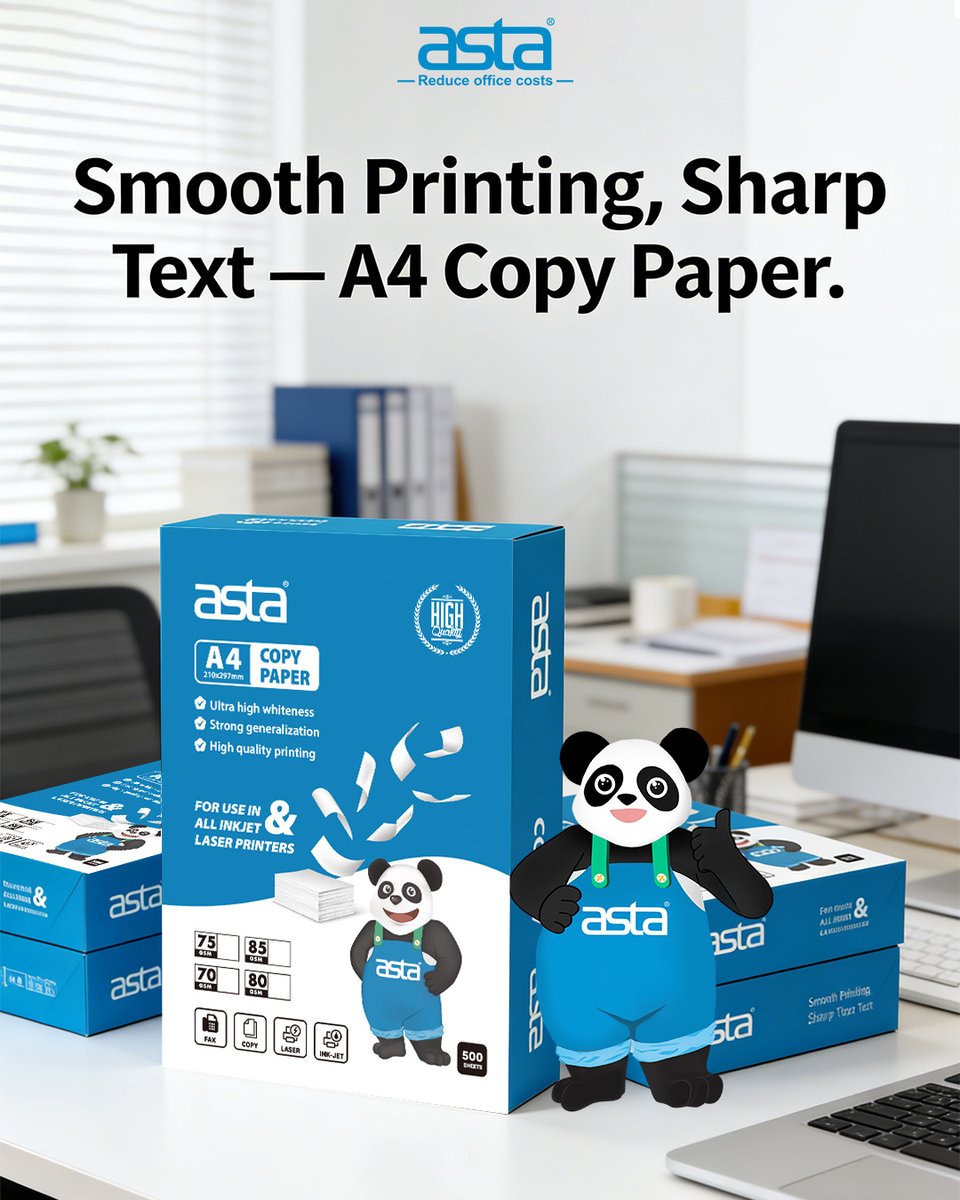 AstaCartridges's tweet photo. Smooth printing, sharp text. 🖨️
ASTA A4 Copy Paper supports clean daily output for both inkjet and laser printers, with 70gsm / 75gsm / 80gsm / 85gsm options for different office needs. 
#ASTA #A4CopyPaper #OfficePaper #CopyPaper #SmoothPrinting #SharpText #OfficeSupplies https://t.co/4g057sk5t4