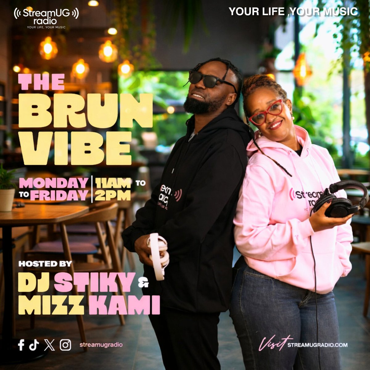 StreamUGRadio's tweet image. Good music. Good vibes. Great company. 🎶✨
Tap into THE BRUNCH VIBE every weekday from 11AM – 2PM with DJ Stiky &amp;amp; Mizz Kami.
#BrunchTime #StreamUGRadio