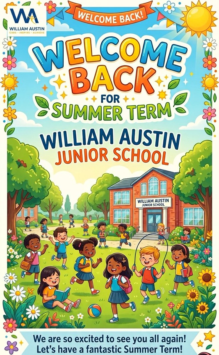 WilliamAustinJS's tweet image. Welcome back to all the children today for the start of what looks to be a sunny Summer term.
We hope you have enjoyed the break and are ready for what this term has to bring.
#summer1begins #letsdothis #schoolsback