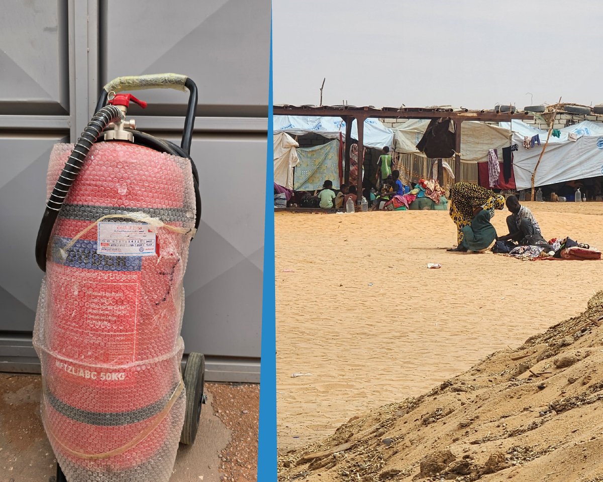 UNHCRLibya's tweet image. A spark can take everything.

In Kufra’s heat &amp;amp; dry winds, fire can spread in seconds. For Sudanese families living in makeshift shelters, that risk is constant.

To help reduce harm, UNHCR has provided fire extinguishers, fire blankets &amp;amp; first aid kits.

#WithRefugees