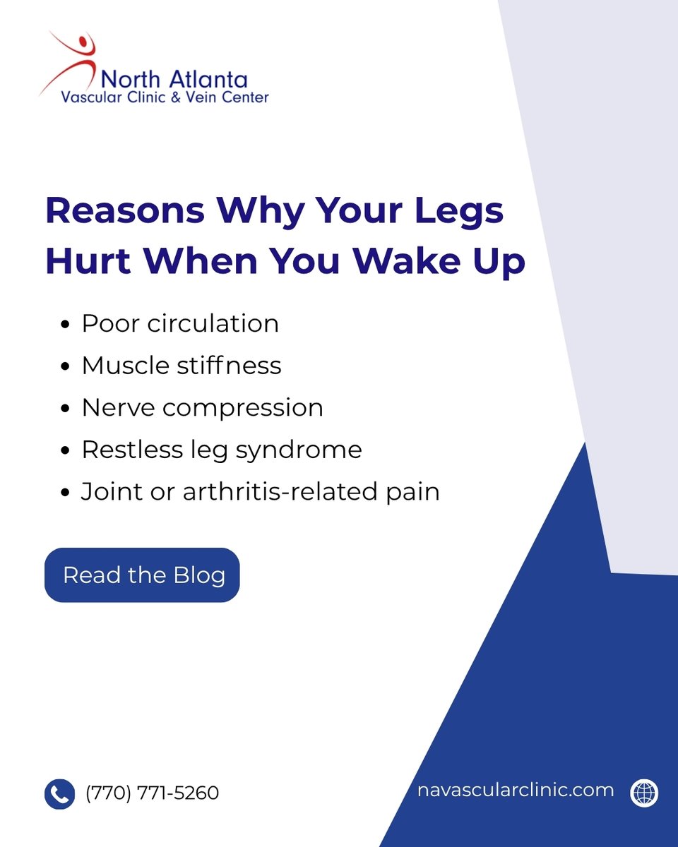 northatlanatva1's tweet image. Waking up with sore or heavy legs? It could be circulation issues, muscle stiffness, or an underlying condition.
Understanding the cause is key to relief.
navascularclinic.com/blog/why-do-my…

#LegPain #VascularHealth #HealthyLiving