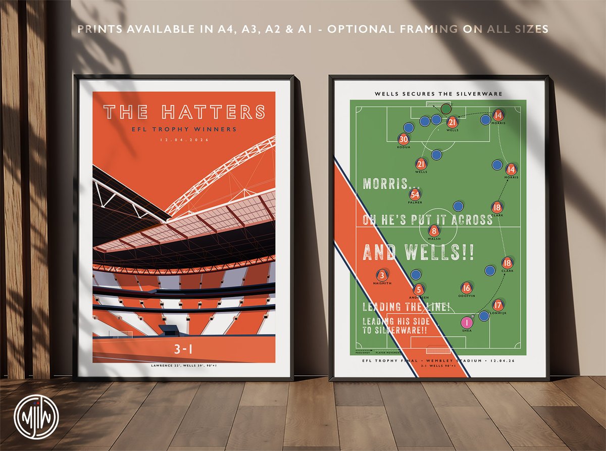 matthewjiwood's tweet image. NEW: The Hatters Wembley &amp;amp; Wells' Second

Get 10% off until midnight with the discount code:
THE-HATTERS

🛒: matthewjiwood.com/luton-town-pri…

#LTFC #Luton #Hatters @Jamesshea91 @CarltonJM @nahkiwells @wearelutontown @The_Lutonian @LTFC_1885 @OakRoadHatter @LutonTownExile