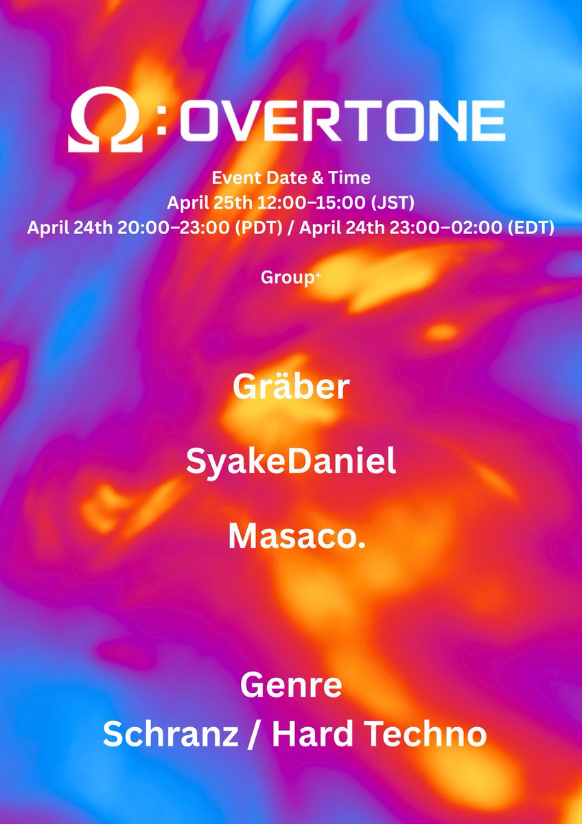 OVERTONEVRC's tweet photo. 今回から海外向けの時間帯で開催します！
世界中のみんなと音楽を楽しめるのを楽しみにしてます!🔥

From this event, we’ll be running at a more international-friendly time!
Can’t wait to enjoy the music with you all 🌍🔥
https://t.co/DbtS5S1hWQ
DJs
@Graber1205
@syakevr
@masaco_v2 https://t.co/k7uoyKtH9S