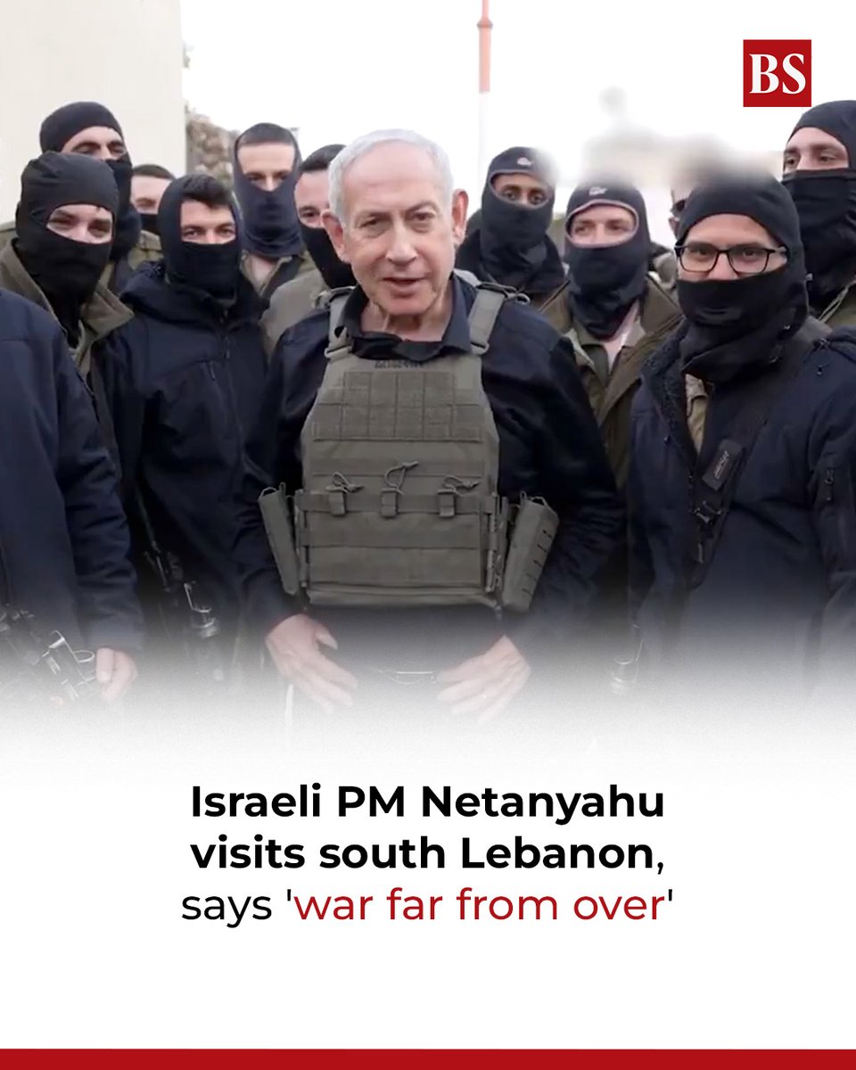 bsindia's tweet image. Israel's PM Benjamin Netanyahu visited southern Lebanon alongside senior military and defence leadership, asserting that the war is far from over and stating that Israel's enemies are now "fighting for survival."

mybs.in/2g5OWDp

#Israel #BenjaminNetanyahu #Lebanon