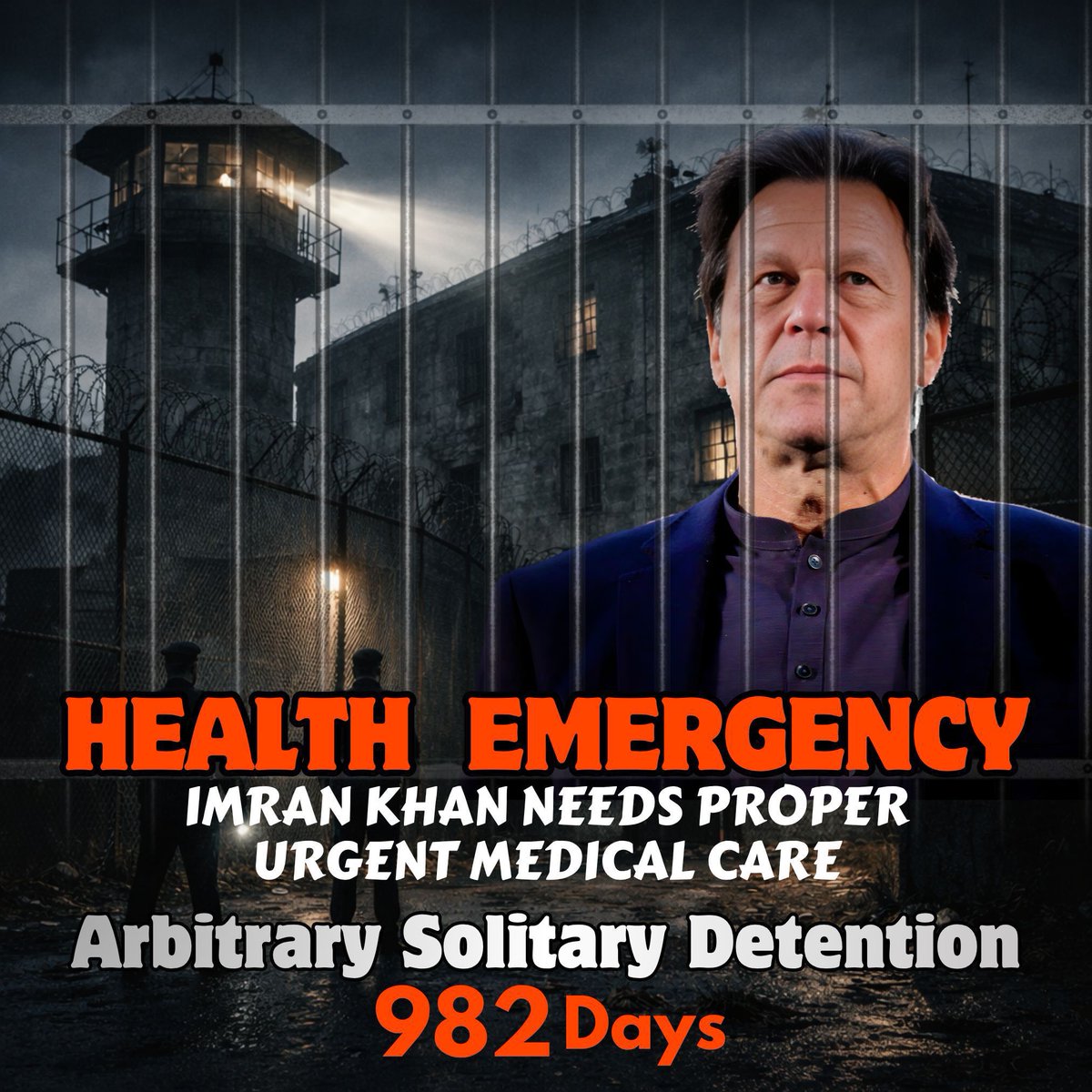 PTIOIC's tweet photo. Serious concerns are rising over Imran Khan’s deteriorating eyesight while in illegal captivity.

It is a medical emergency. It is no secret that Imran Khan is being denied proper medical care, with no access to doctors or family.

Coward Asim Munir is committing these human rights violations with impunity.

#SaveImranKhansEyesight
#امن_کا_علمبردار_عمران_خان