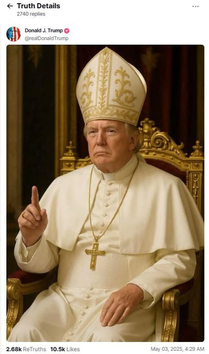 AngeloBonelli1's tweet image. Trump  attacca il Papa, si veste da Papa e da Gesù.
E' sconcertante che la presidente Meloni, sempre pronta difendere i valori cristiani non abbia forza e dignità  di condannare Trump ! Perché questa sudditanza ? Quali interessi la tengono in silenzio? #25amendement #impeachment