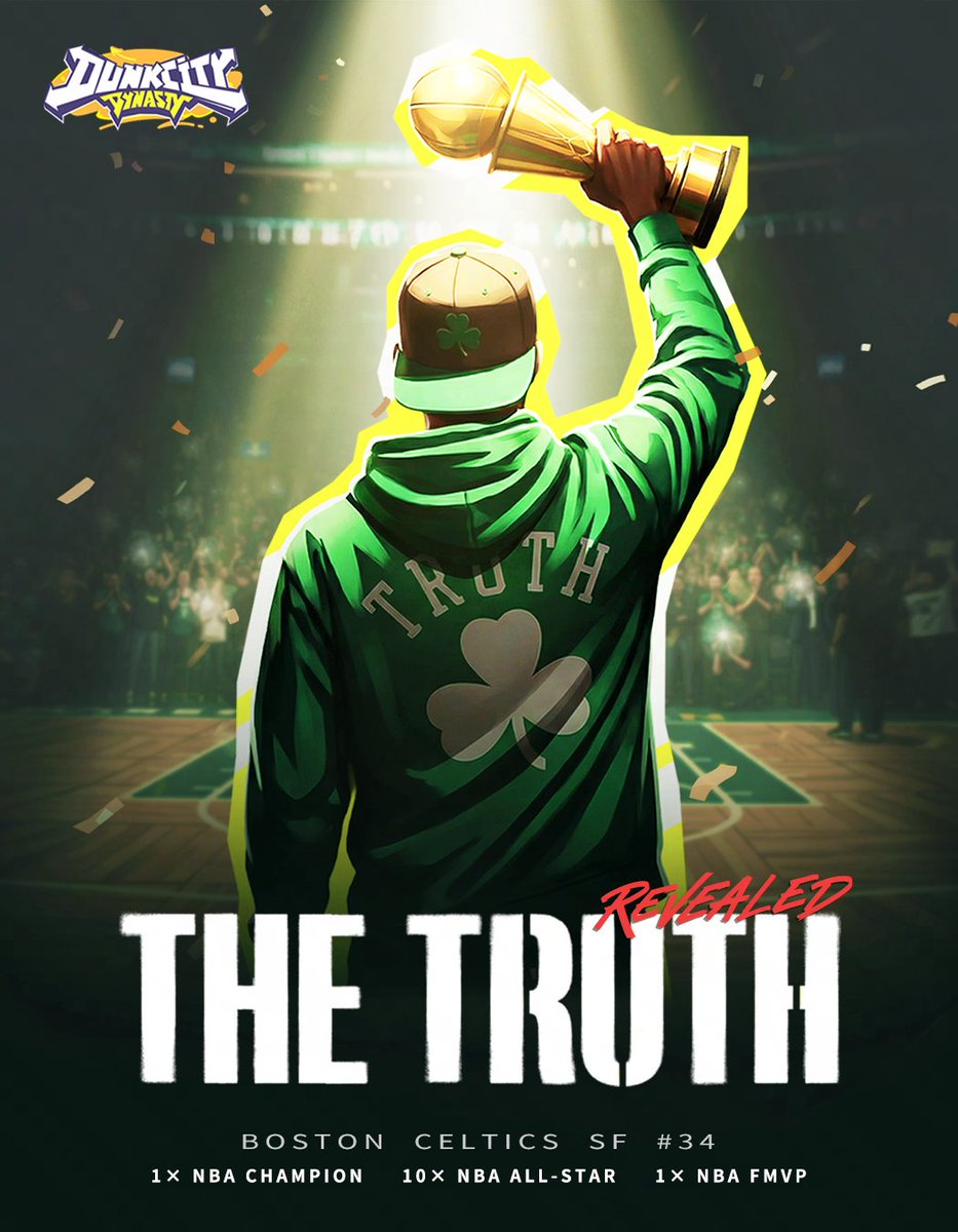 citydynastyglo's tweet image. 👀 Guess Who?

"The Truth"
🏆 1× Champ
⭐ 10× All-Star
🎯 Finals MVP

Boston Celtics SF #34
Who is it? 👇

#DunkCityDynasty #FaceTheJruth #GuessWho
