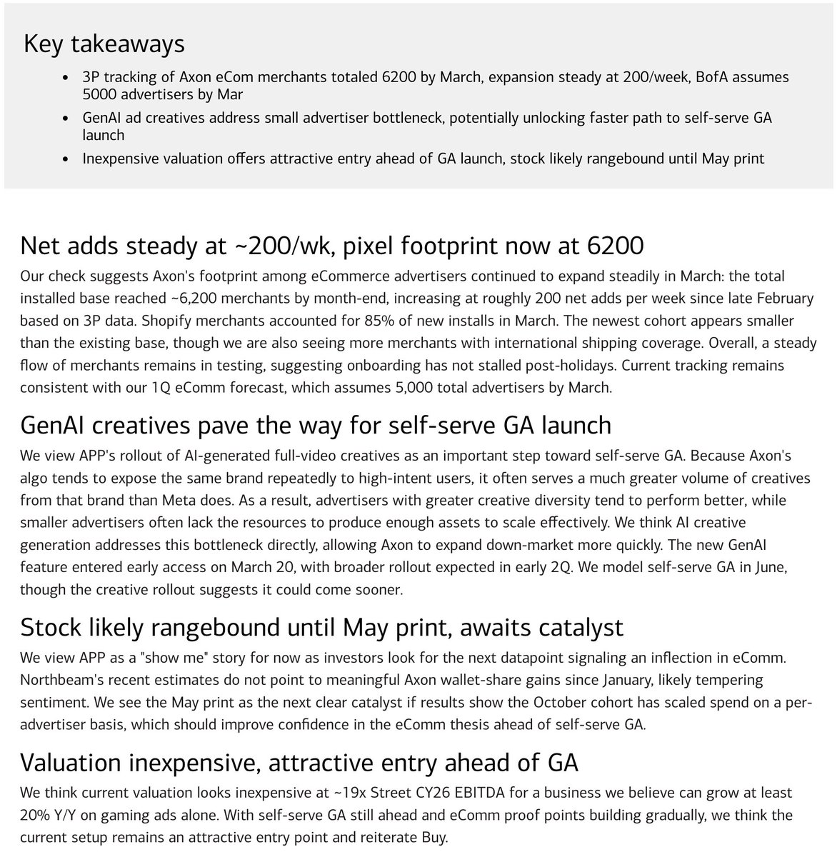 HardyTTT's tweet photo. $app BofA TP 705: Steady eComm expansion continues; GenAI creatives could accelerate GA https://t.co/H0I54THSWj