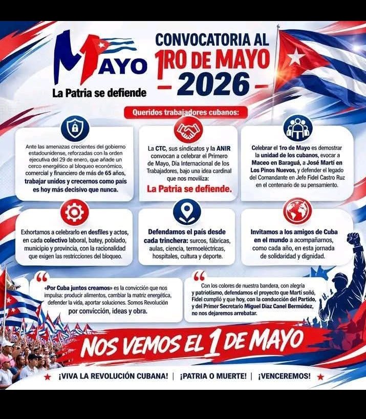 Todos los cardenenses participaremos en las actividades por el 1ero. de Mayo.  #MatancerosEnVictoria 
#CárdenasXCuba