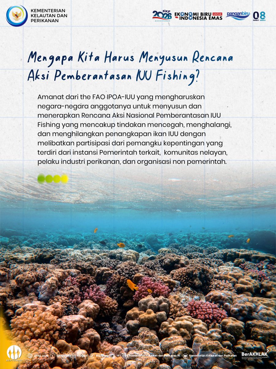 jamalusjamal1's tweet photo. Sahabat Bahari, IUU Fishing telah menjadi ancaman serius terhadap keberlanjutan sumber daya kelautan dan perikanan secara global, termasuk Indonesia. Praktik IUU Fishing menyebabkan kerugian 
#SaktiWahyuTrenggono #2026KKPGrowStronger #KKPGOID #BerantasIUUFishing
#rencanaaksi8C8CZ https://t.co/V3eenYXECP