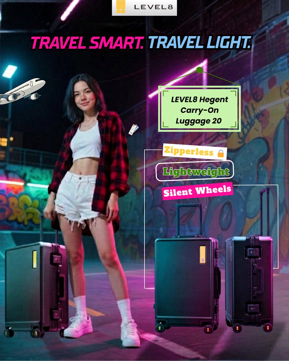 Level8Group's tweet image. Travel Smart. Travel Light. 

LEVEL8 Hegent Carry-On Luggage 20" 

 Zipperless 🔒 | Lightweight 📷 | Silent Wheels 📷

 level8cases.com/products/hegen… #CarryOn #TravelEssentials #SmartTravel #FrequentFlyer #TravelGear