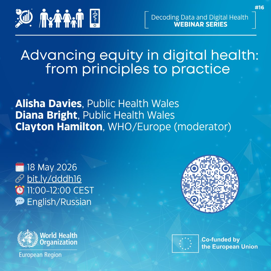 WHO_Europe's tweet image. Who gets left out when health goes digital? 

Our next webinar, co-funded by @EU_Health, presents our review on #DigitalHealth equity with @PublicHealthW, to discuss what equitable digital health looks like in practice. 

📆 18 May | 11:00 CEST 

RSVP: bit.ly/47VwCUq