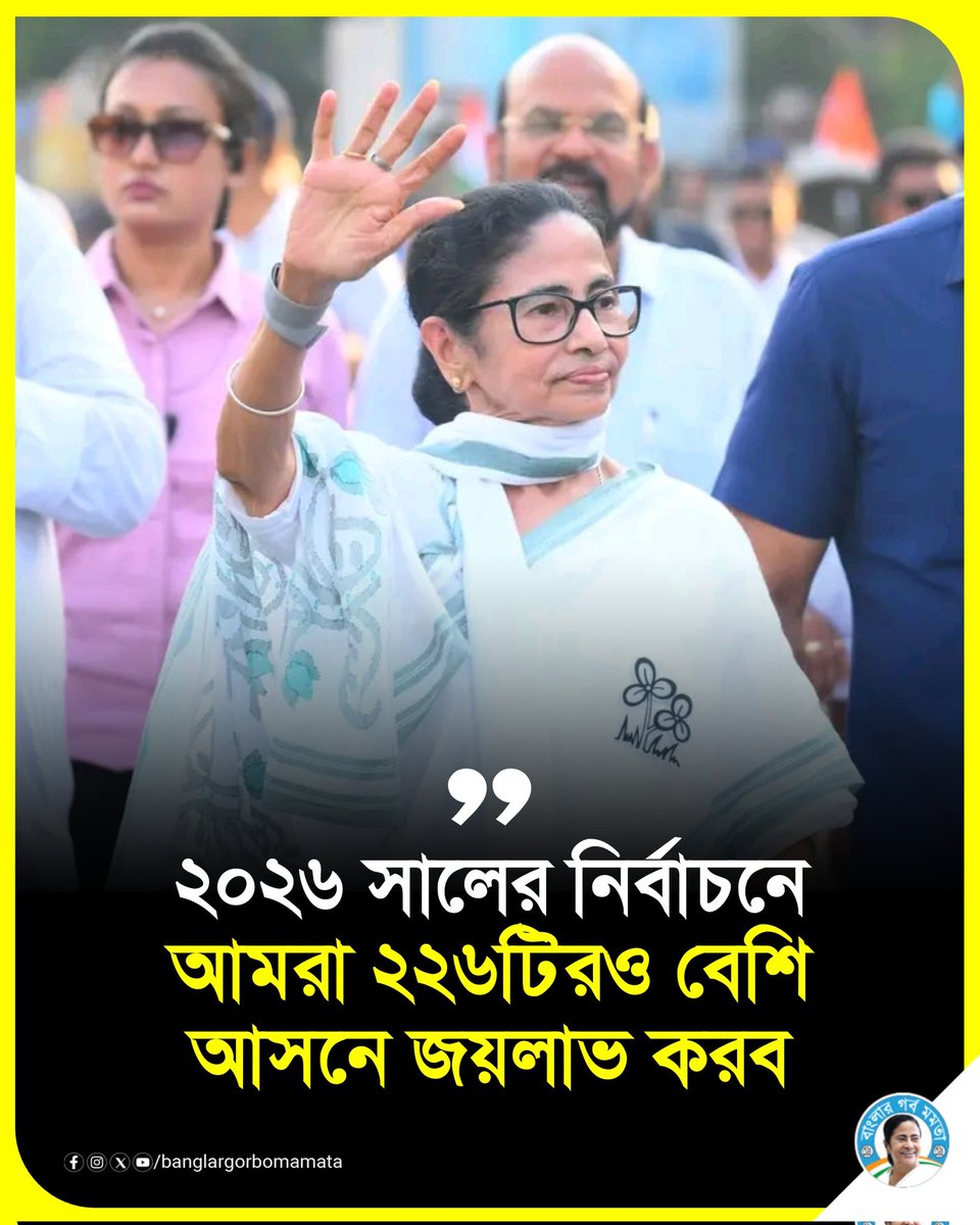 BanglarGorboMB's tweet image. "২০২৬ সালের নির্বাচনে আমরা ২২৬টিরও বেশি আসনে জয়লাভ করব"
#MamataBanerjee #TMC  #WestBengalElection2026