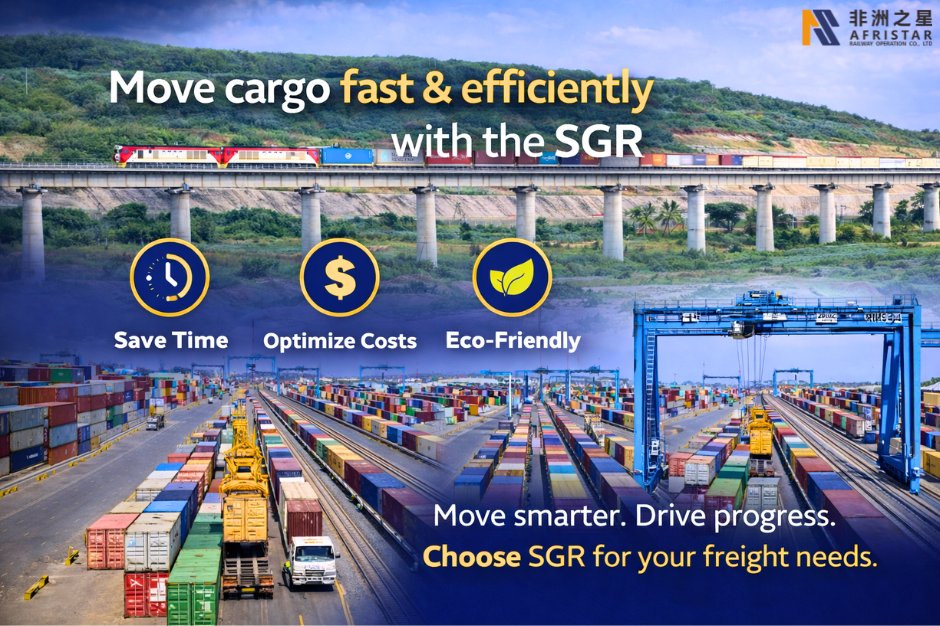 sgr_operation's tweet photo. Kenya’s #SGR is redefining freight logistics with unmatched #efficiency, and reliability. 
Consolidating large volumes into a single seamless journey, rail transport reduces transit time, optimizes costs, and ensures timely delivery across the #Northerncorridor corridors
#Freight https://t.co/u6XlPY1ZUg