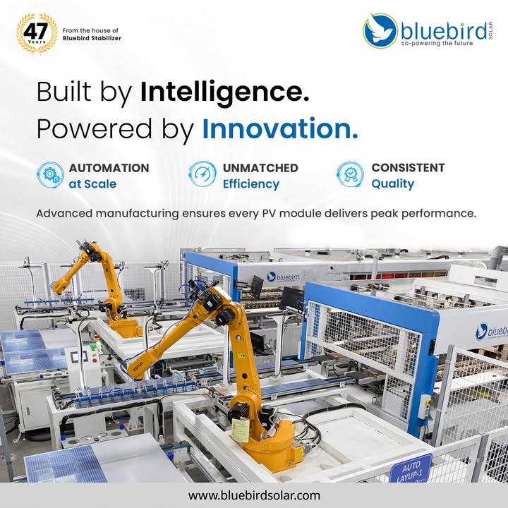 BluebirdSolarIN's tweet image. Automation isn’t just speed—it’s precision, consistency &amp;amp; trust. 
 
At Bluebird Solar, every #solarmodule is made by advanced robotics that ensure accuracy in every detail. From precise cell placement to streamlined production.

bluebirdsolar.com

#SolarManufacturing #solar