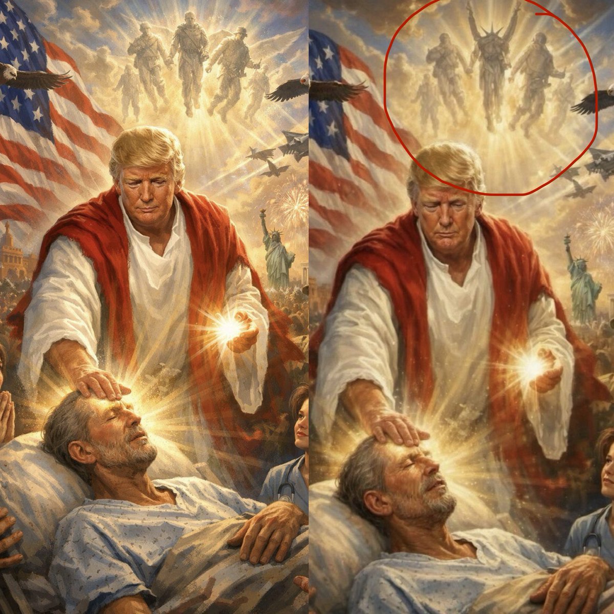 TheTankGuns's tweet image. The image Trump posted on Truth Social has been edited and Lucifer was added. 

What you do now with this information it’s your choice and yours only. 

For I will rebuke this blasphemy in the name of our lord Jesus Christ.

When the wicked reign, men are ruined.
– Proverbs