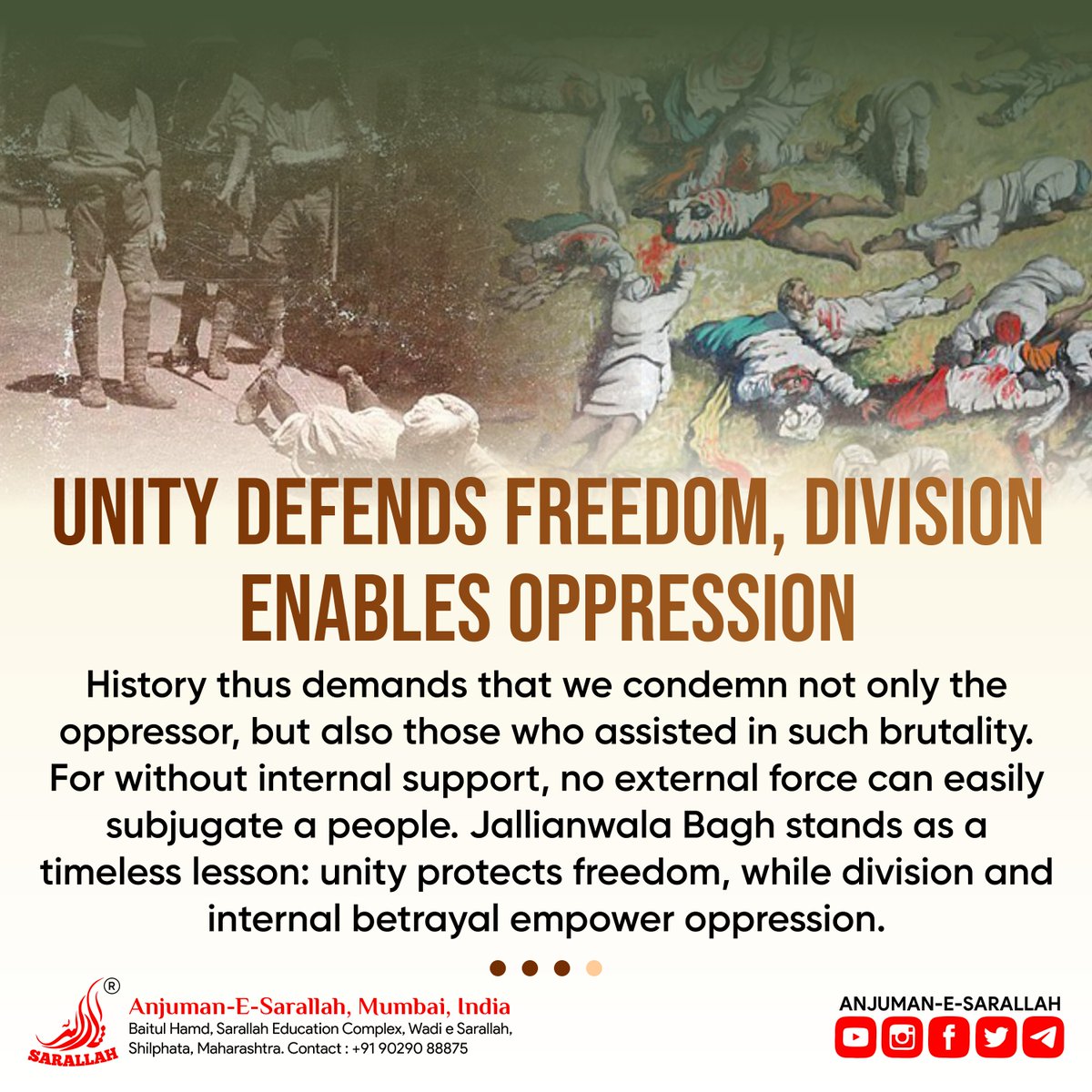 sarallah_'s tweet photo. The Jallianwala Bagh Massacre at Jallianwala Bagh on 13 April 1919 was not merely an act of colonial brutality, but a stark reminder of how external tyranny often prevails through internal compliance.
#IndianHistory #JallianwalaBaghMassacre #FreedomStruggle #HistoryMatters https://t.co/k1dGK5Mfi7