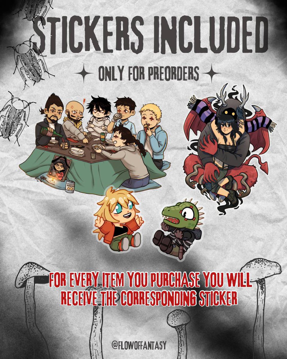 mcrisonfire's tweet image. 🥟CAN YOU SMELL THE GYOZAS? Might be because DOROHEDORO🔥 preorders are now open. And there’s also a gift🎁For ever preorder you will receive FOR FREE also a sticker! You can preorder on the shop in my bio! If you have any other questions please comment! Thanks🖤 #drhdr #merch