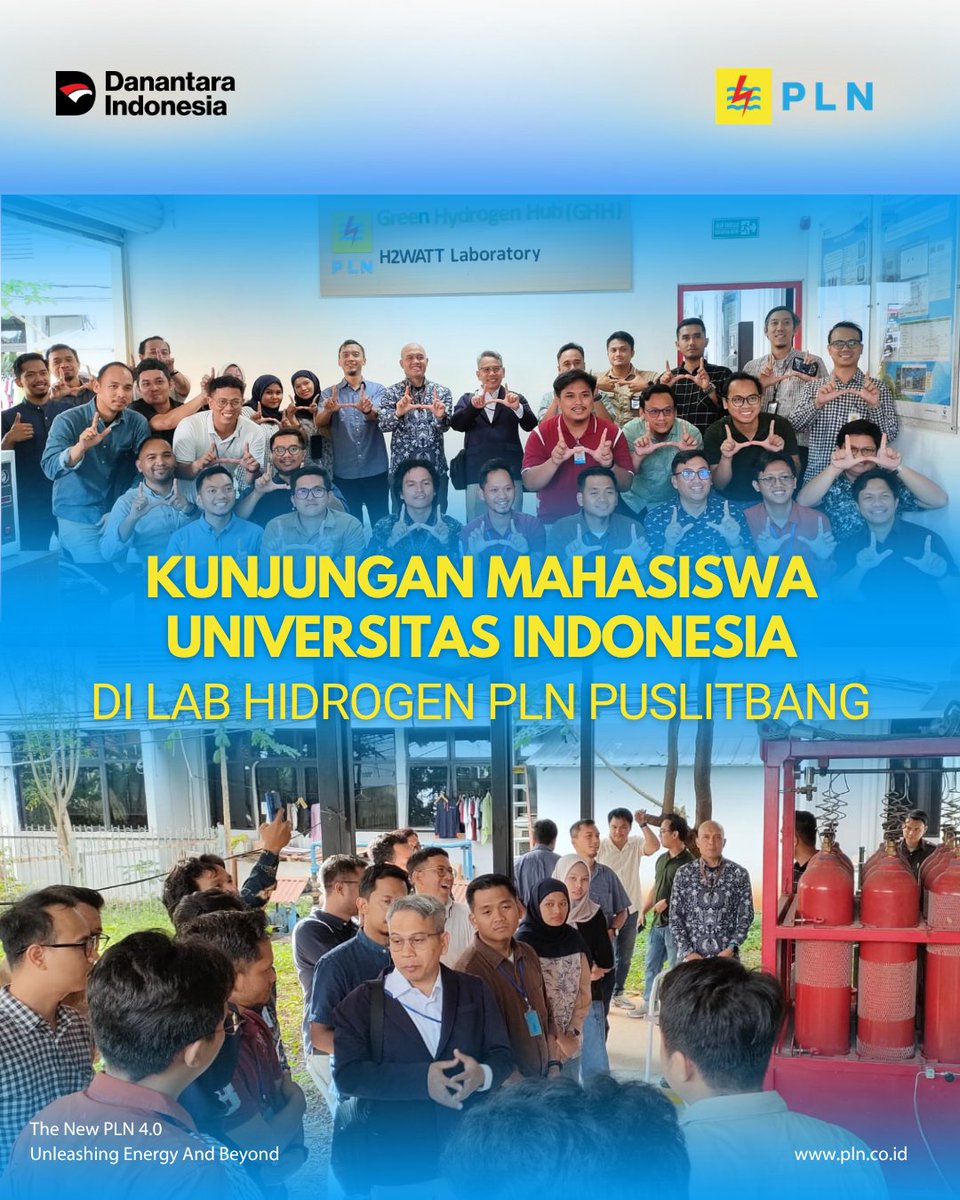 pln_puslitbang's tweet photo. PLN Puslitbang menerima kunjungan mahasiswa Magister (S2) Teknik Elektro Universitas Indonesia di Green Hydrogen Hub (GHH) ⚡🌱
Together we accelerate the future of clean energy 🚀

#PLN #PLNPuslitbang #GreenHydrogen #EnergyTransition #CleanEnergy #Hydrogen https://t.co/0dRHy34uJa