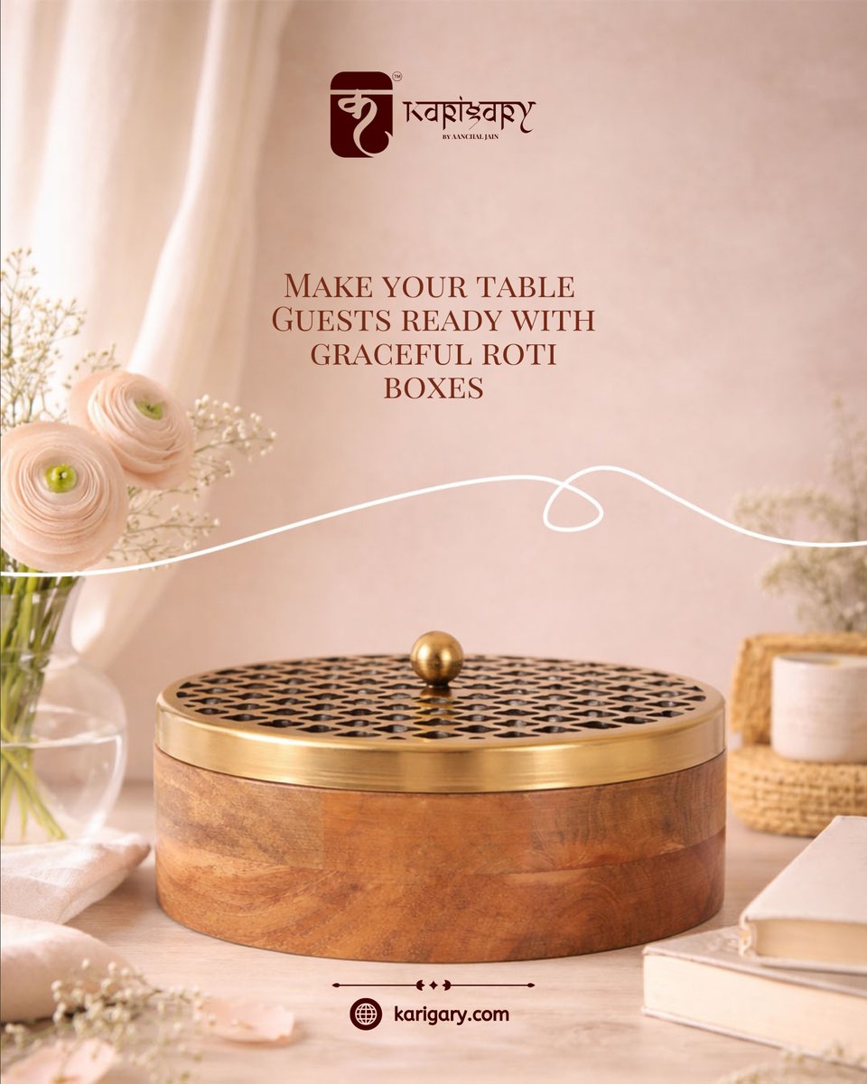 Indiankarigary's tweet image. 🫓 Make your table guests ready with graceful roti boxes
Serve with grace &amp;amp; style 
[Karigary, budget-friendly brass idols, unique tealights accent trays, amazing online handcrafted, cake stands, home decor]
#Karigary #RotiBox #DiningStyle #HomeDecor #IndianHomes