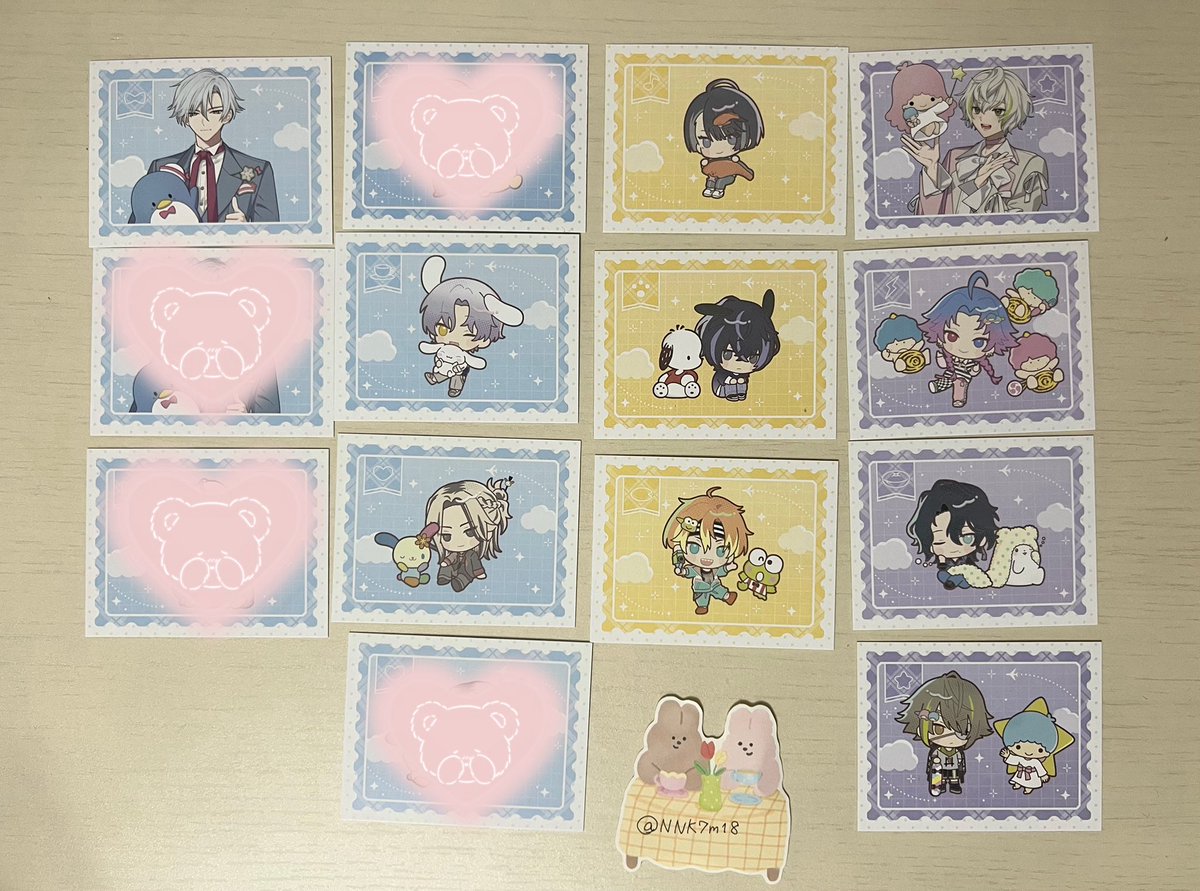 NNK7m18's tweet photo. 【交換】エイトリ 18TRIP アニメイト サンリオ 特典

譲：可不可、礼光、雪風、宗氏、季肋、あく太、糖衣、子タろ、夜鷹、琉衣

求：七基(等身＞SD、異種も可)

2:1での交換も可能、郵送での交換希望です。
検索からでもお気軽にお声掛けください🙇🏻‍♀️ https://t.co/lXyto7vfvx