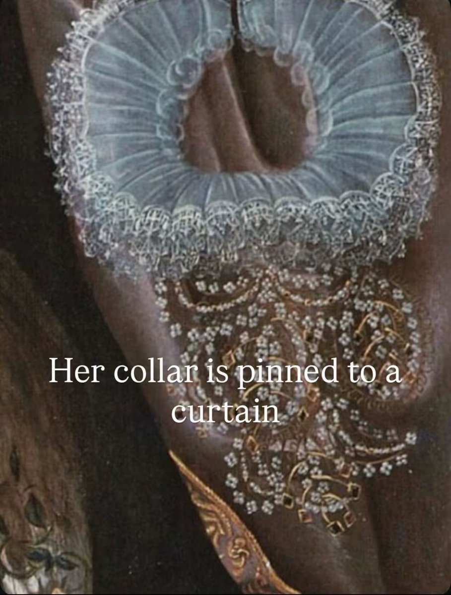 harris_nic59544's tweet image. Elizabeth Wriothesley appears mid‑dressing here, her collar pinned behind her and a pin cushion at her side. Tudor clothing relied on pins to hold separate pieces together, giving us the term “pin money.”

#clothes #history #pins #pinmoney #historicalcostumes