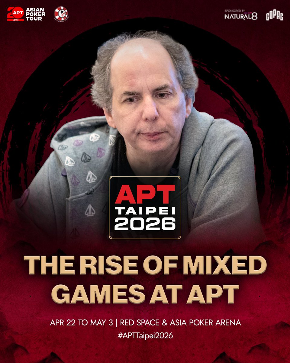 AsianPokerTour's tweet image. From 2 events to 26.
Mixed games at APT are on the rise.

Now, mind sports enter the mix at #APTTaipei2026 ♟️

Full article: bit.ly/aptmixrise

#APT20Years #Poker #PokerTournament