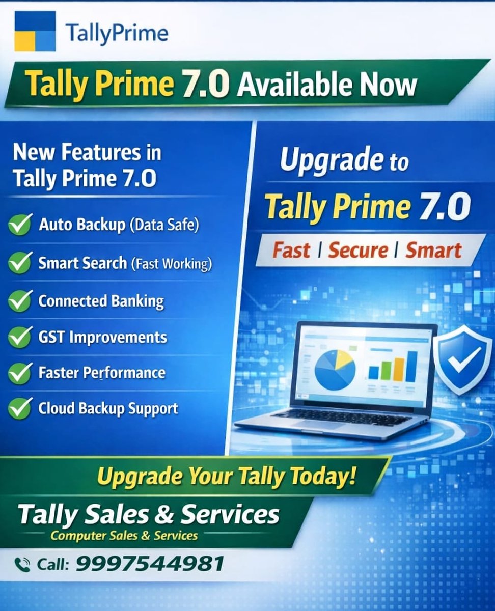 AND_Tech_India's tweet image. ✨ Top Features &amp;amp; Benefits
🔹 Auto-Backup for secure data
🔹 Smart Search – super fast results
🔹 Connected Banking made easy
🔹 GST improvements for faster filing
🔹 Improved overall performance
🔹 Cloud Backup support

#tally #tallyprime #TSS #gst #tallyerp #accounting #Andtech