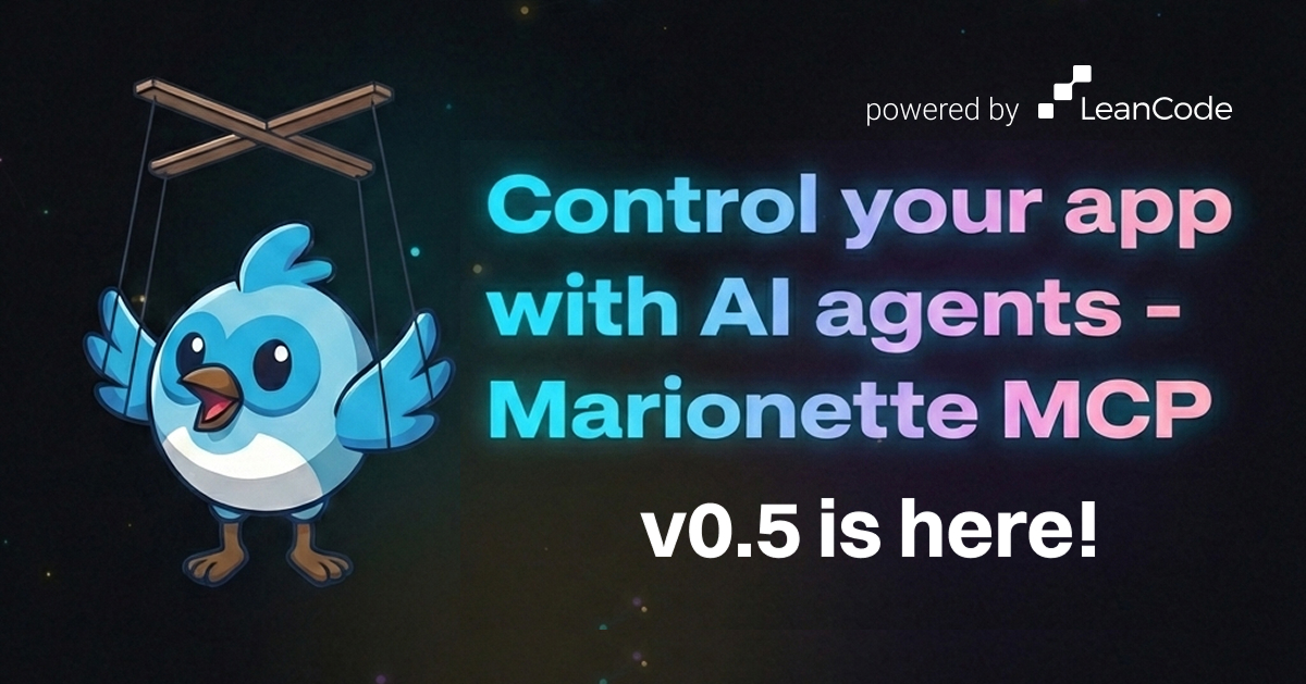 LeanCodePl's tweet photo. ⚡ New Release: marionette_mcp v0.5 is here! ⚡

Our latest update to marionette_mcp is officially live, and a huge portion of these improvements comes directly from external contributors! 💙

What’s new in v0.5?
✨Video Recording: You can now record a video of your app under test - perfect for debugging and AI agent visibility! 
✨Advanced Gestures: We've added support for `swipe`, `drag`, `pinch zoom`, and `double-tap` to make your interactions even more realistic.
✨Bug Fixes: Various stability improvements to ensure smoother performance.

If you want to find out more about Marionette, go here: https://t.co/qjJtp3S5bN

#FlutterDev #OpenSource #MobileDevelopment #AI #AIDevelopment