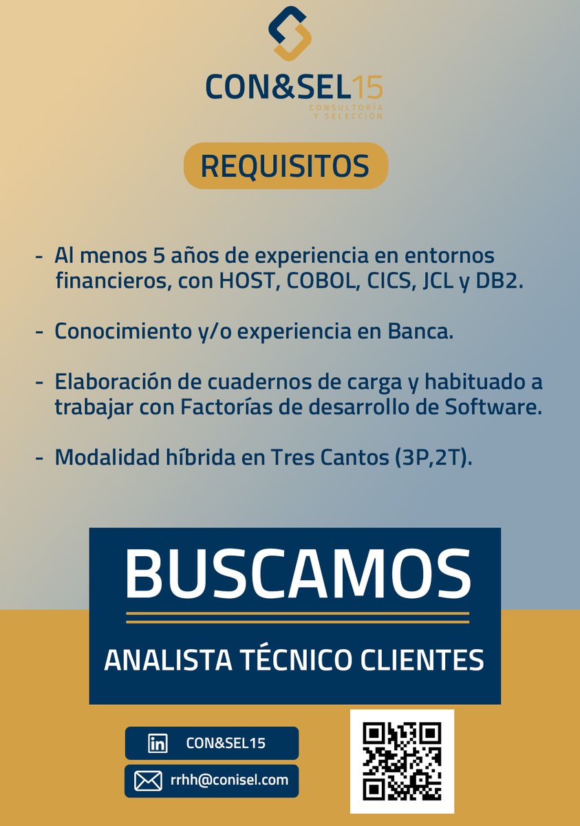 Buenos días #comunidad !!

Tenemos NUEVA #ofertadeempleo 👏

#hiring 🔶 ANALISTA TÉCNICO CLIENTES

✅ Para cliente final.
✅ Modalidad híbrida en Tres Cantos (3P,2T).
✅ Contrato indefinido.

Inscríbete 👉

#ofertaslaborales #CONYSEL15 #Analista #Tecnico #Clientes