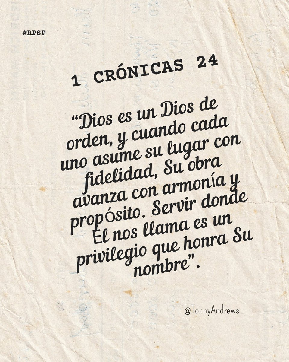 📖 #RPSP  - 1 Crónicas 24✨

“No todos ocupamos el mismo puesto, pero todos somos necesarios en las manos de Dios. Cuando servimos con un corazón dispuesto, incluso las tareas más pequeñas se convierten en adoración”. 🙏

#PrimeroDios #rpsp #1Crónicas24 #CuscoA #MSOP #UPSur