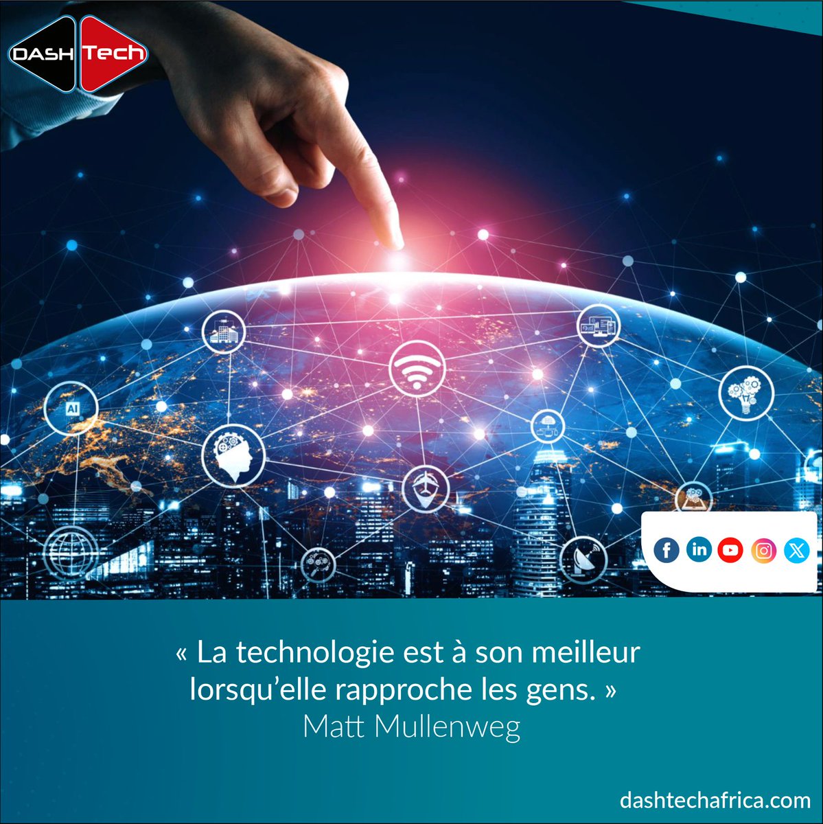 DASHTECHAFRICA's tweet image. 💡 « La technologie est à son meilleur lorsqu’elle rapproche les gens. »
— Matt Mullenweg

La technologie ne doit pas seulement être performante, elle doit créer du lien, simplifier les interactions et rapprocher les entreprises de leurs clients. 
🌐 dashtechafrica.com/fr

#DTA