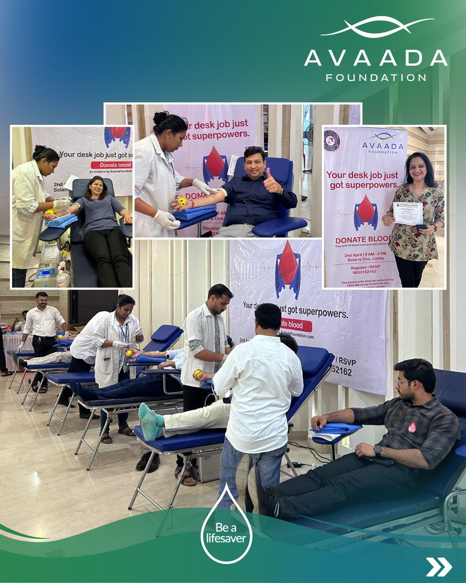 Avaada_Fdn's tweet photo. 15 minutes. One decision. A second chance.  
Sometimes, saving a life begins with a simple act of giving.  

At Avaada Foundation, our blood donation drives bring employees and volunteers together in the spirit of care and responsibility.  

Each contribution holds the power to help someone in need.

Visit our website to know more about our initiatives.