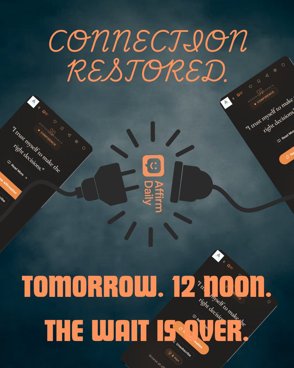 AffirmDaily_'s tweet photo. Sorry for the static. ⚡️
We needed a moment to make sure everything was perfect. The noise is gone. The site is ready.
Tomorrow at 12:00 PM, we go live.
Who’s still with us? Drop a "🔋" if you’re ready for the reset. https://t.co/vfNRF9pMZP