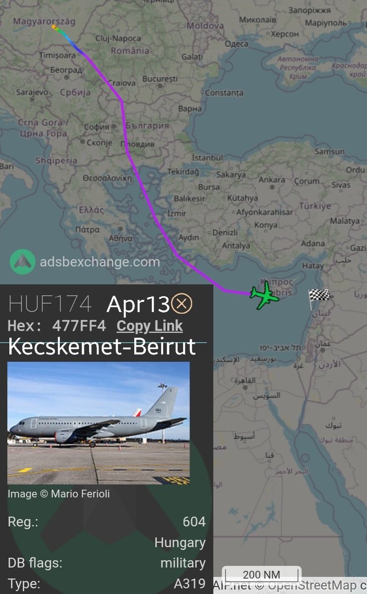 LebanonJets's tweet photo. 2nd trip a week for #Hungary AirForce A319 #604 #477FF4 into #Beirut from Kecskemet AirBase as #HUF174 invisible (tier1 military filter) on FlightRadar24
Only 16 Hungarian troops in Lebanon for #UNIFIL as of Mar30
https://t.co/WbQNnsR5J8 https://t.co/eYBZ5nZaJS